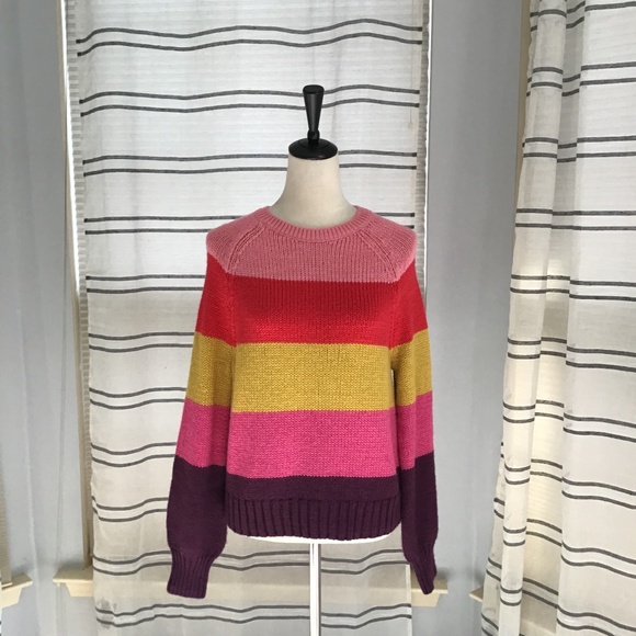 GAP Sweaters - Gap Women Size SM Rainbow Colorblock Wool Crewneck Sweater Multi Stripe Winter